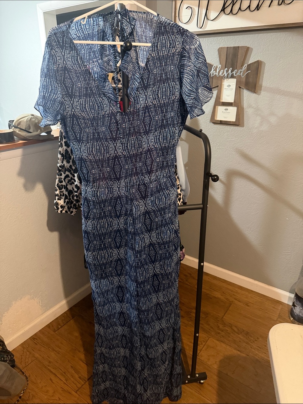 Volcom Navy Blue Printed Maxi Jumpsuit
